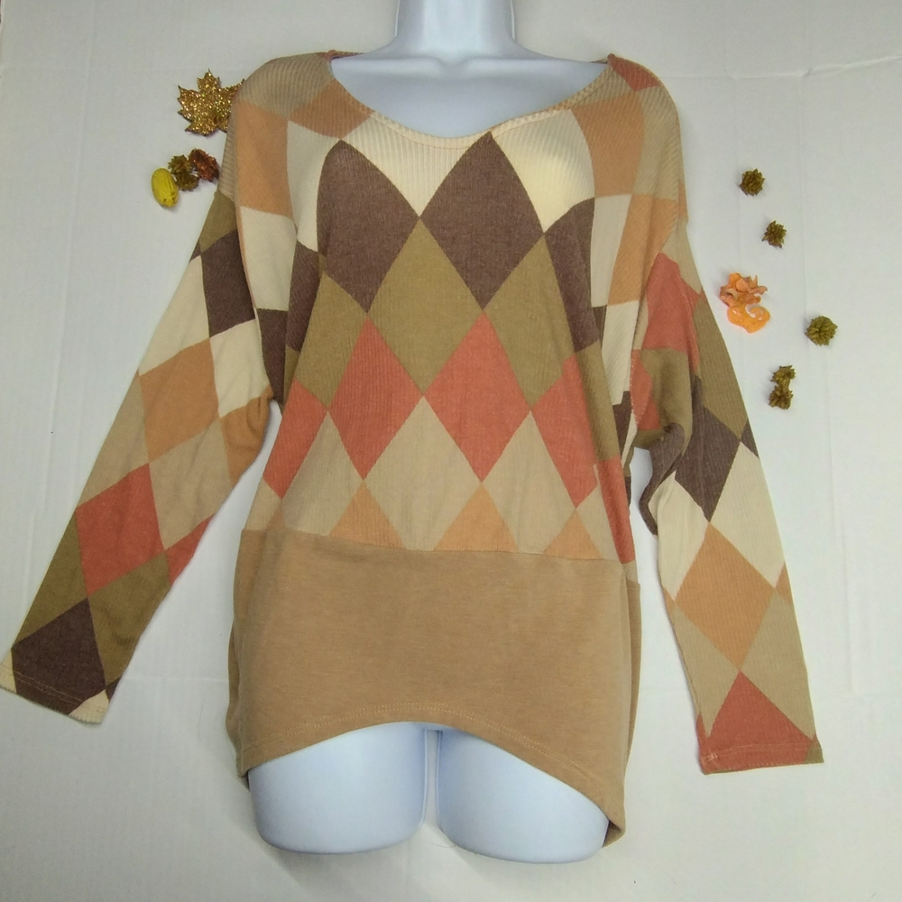 Argyle Patterned Women's Sweater - Multicolor